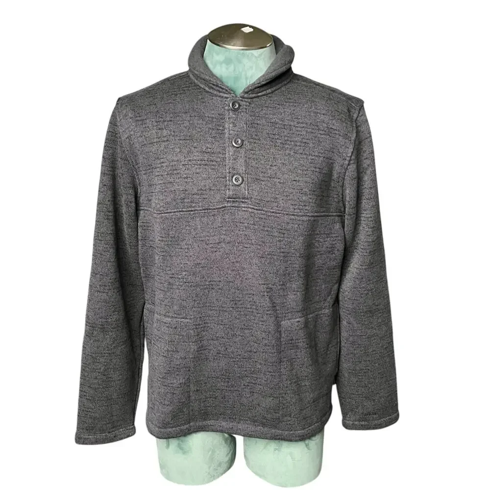 Prana Men's Tri Thermal Threads Henley knit Pullover Sweatshirt in Gray Size L